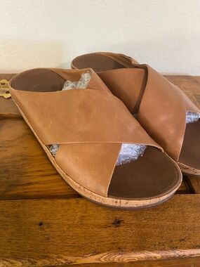 Fitflop Tan Crisscross Slide Leather Sandals Size 8